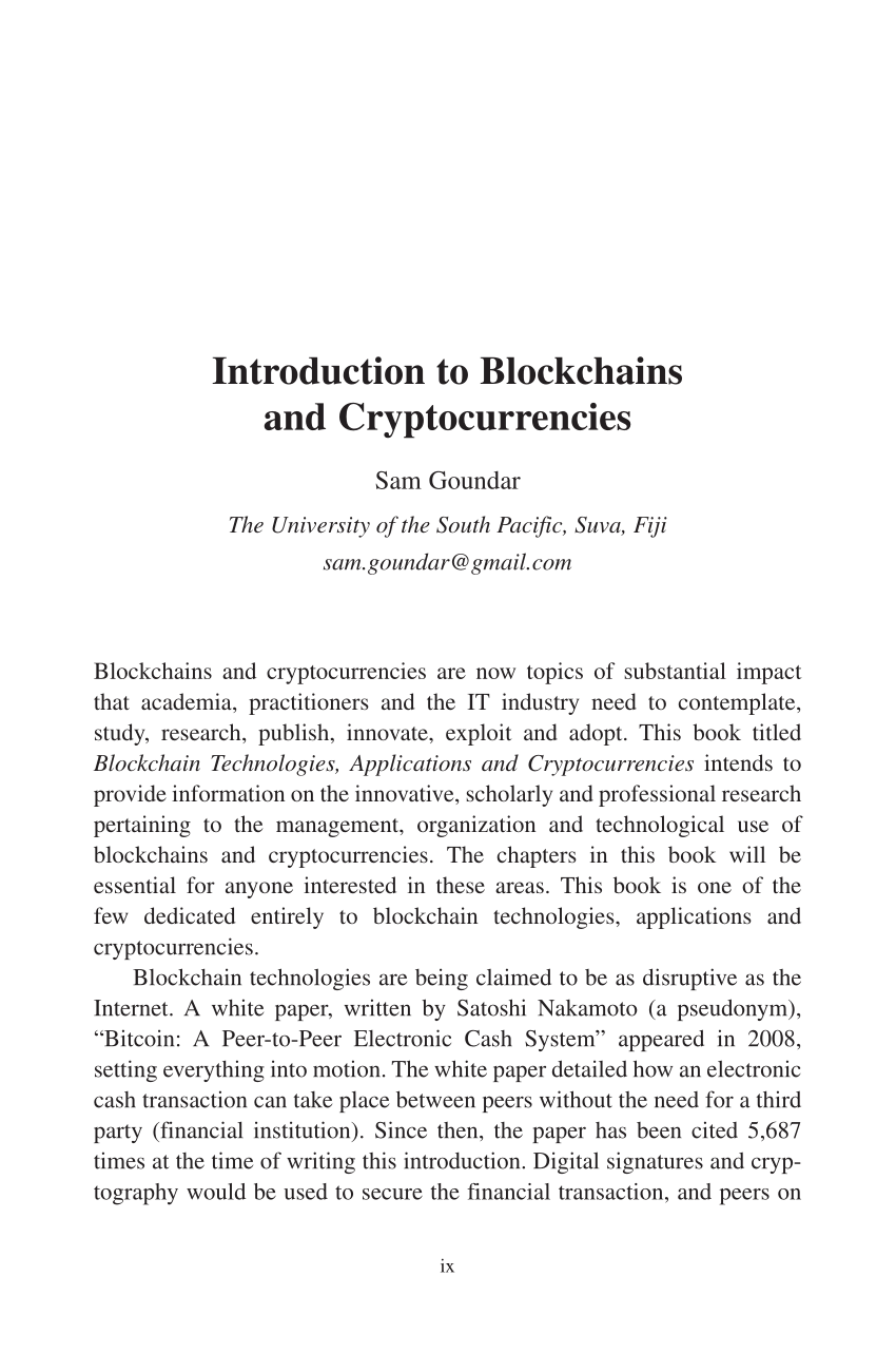 (PDF) Blockchain Technologies, Applications and Cryptocurrencies Current Practice and Future Trends