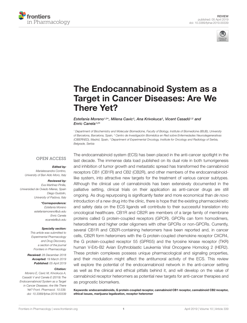 Manifest Metafor forvirring PDF) The Endocannabinoid System as a Target in Cancer Diseases: Are We  There Yet?