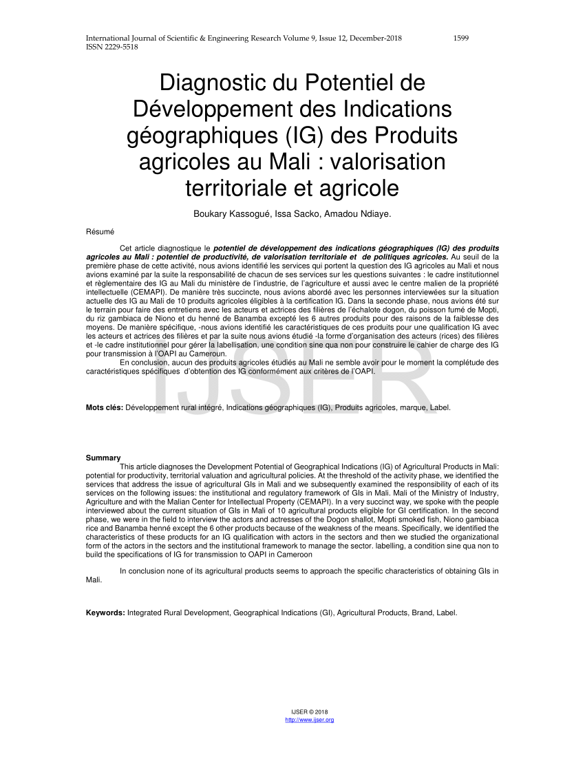 PDF) Diagnostic du Potentiel de Développement des Indications