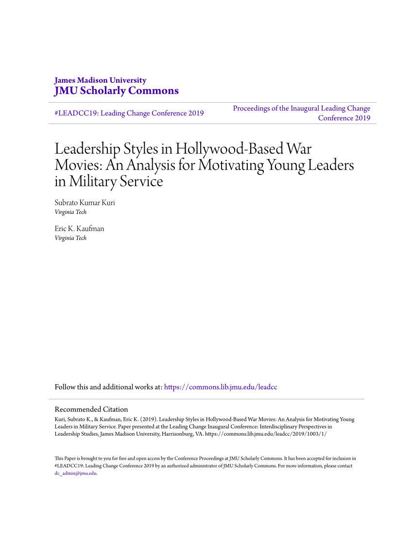 Pdf Leadership Styles In Hollywood Based War Movies An Analysis For Motivating Young Leaders In Military Service