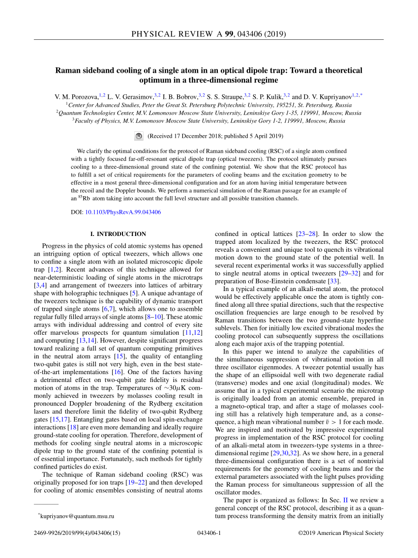 (PDF) Raman sideband cooling of a single atom in an optical dipole trap ...