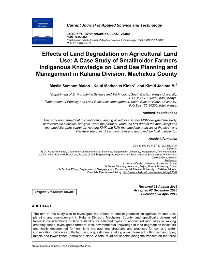 PDF) Effects of Land Degradation on Agricultural Land Use: A Case ...