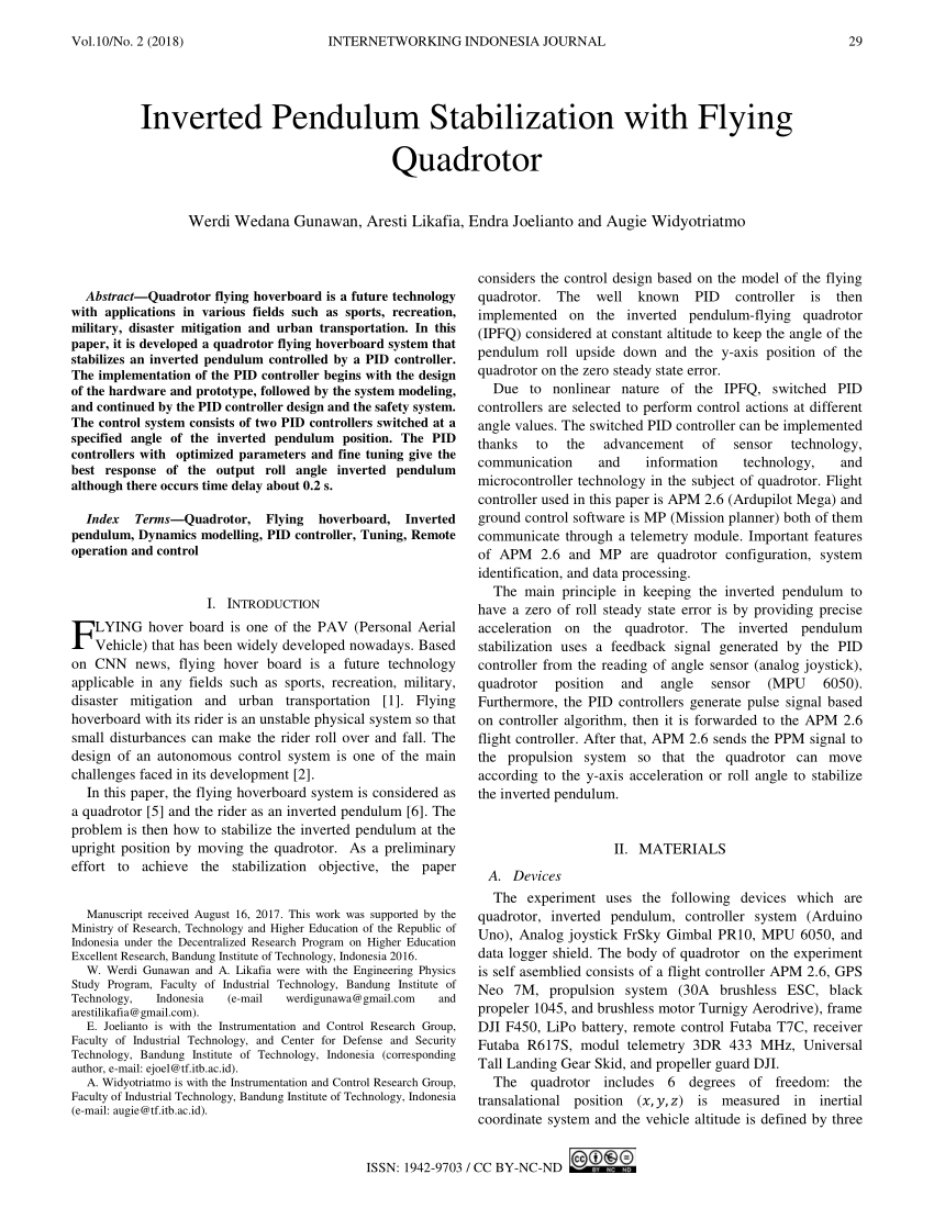 PDF Inverted Pendulum stabilization with flying quadrotor