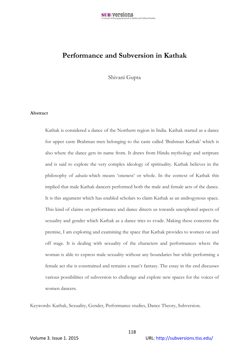 Pdf Performance And Subversion In Kathak