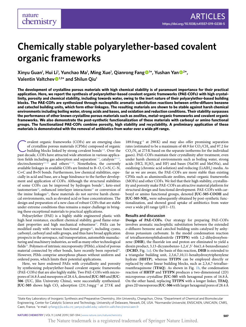 Chemically Stable Polyarylether Based Covalent Organic Frameworks