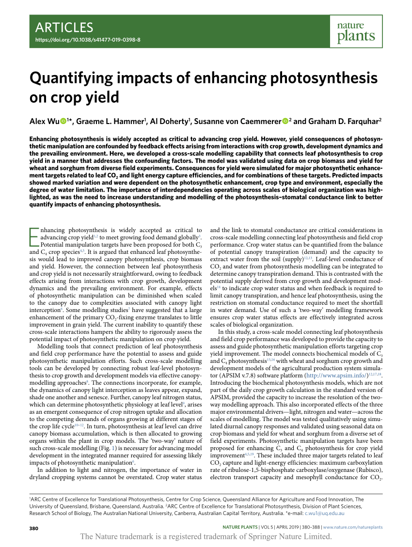 recent research paper on photosynthesis