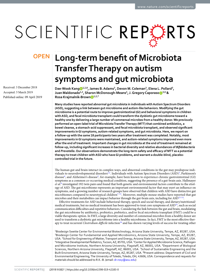 PDF) Long-term benefit Microbiota Therapy on autism symptoms and gut microbiota