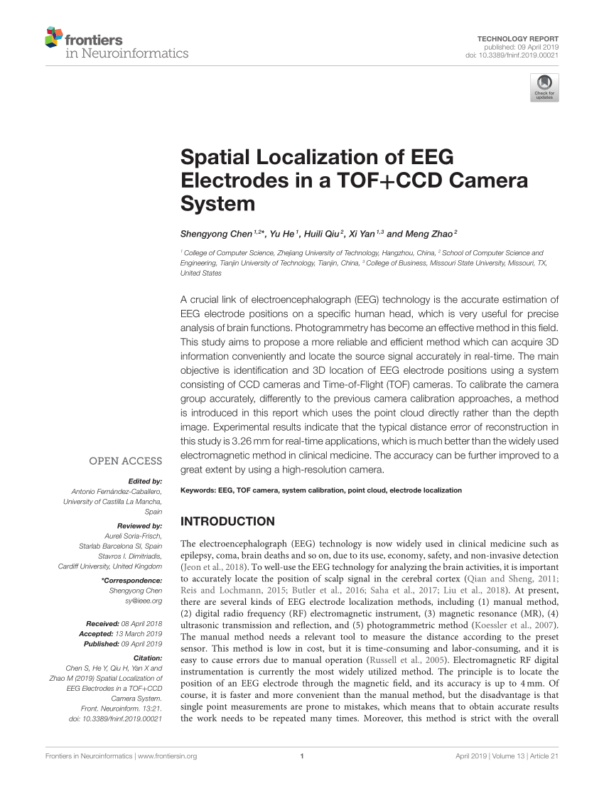 Pdf Spatial Localization Of Eeg Electrodes In A Tof Ccd Camera System