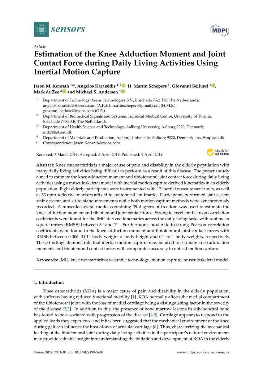 PDF) Estimation of the Knee Adduction Moment and Joint Contact Force during  Daily Living Activities Using Inertial Motion Capture