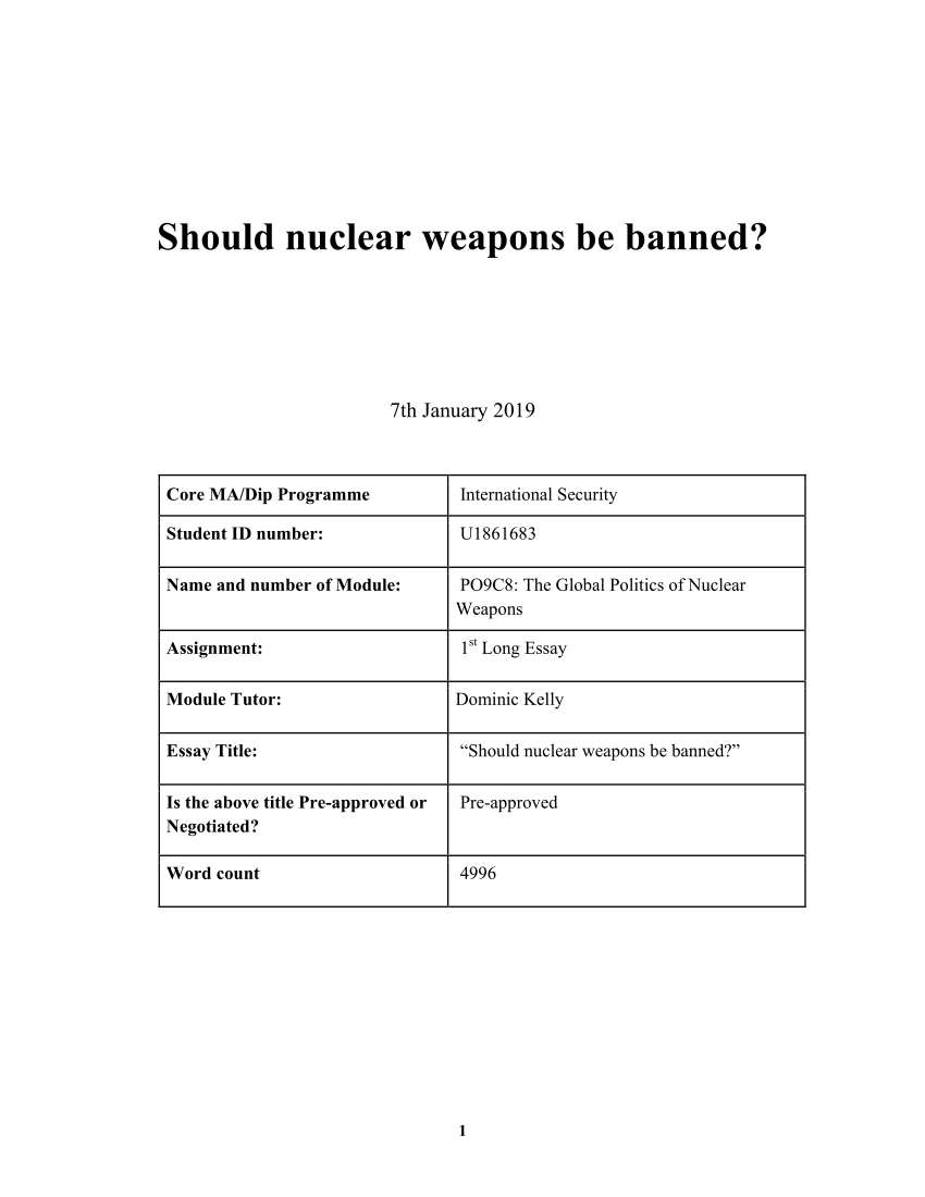 argumentative essay on nuclear weapons should be banned