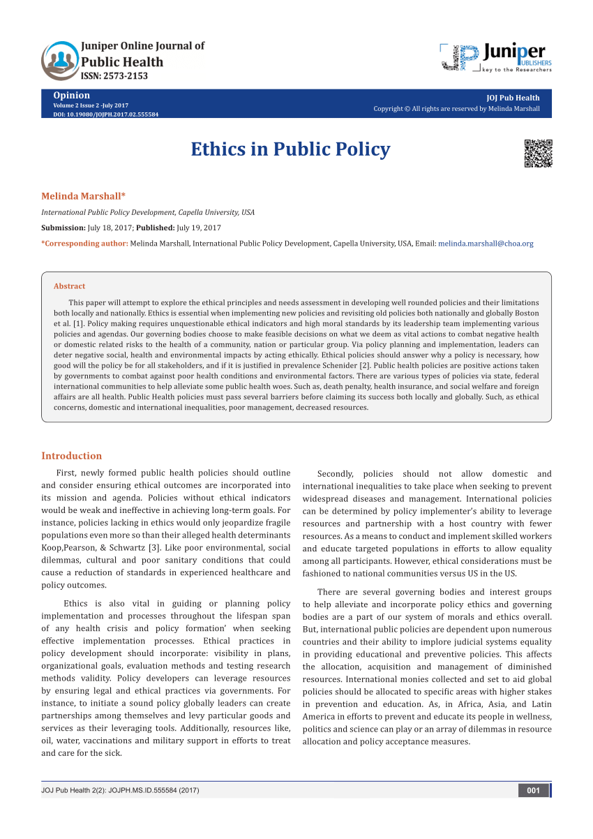 Pdf Ethics In Public Policy 