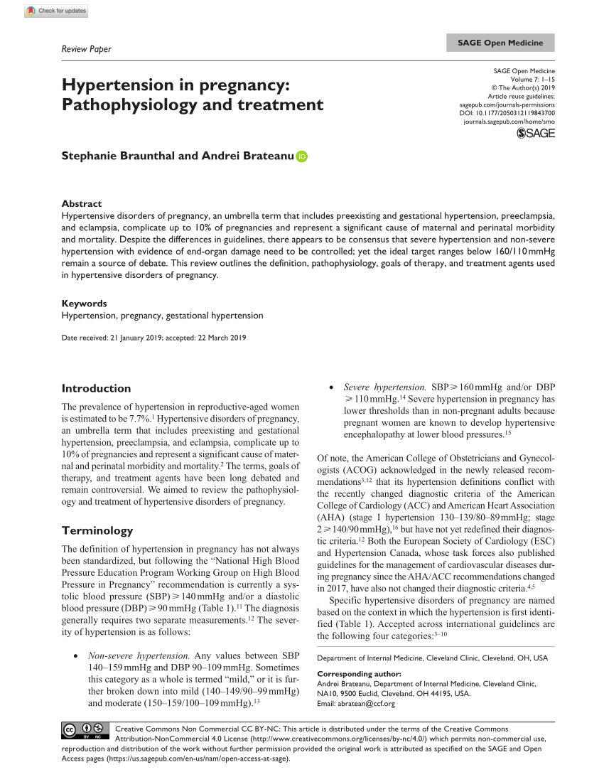 Pdf Hypertension In Pregnancy Pathophysiology And Treatment