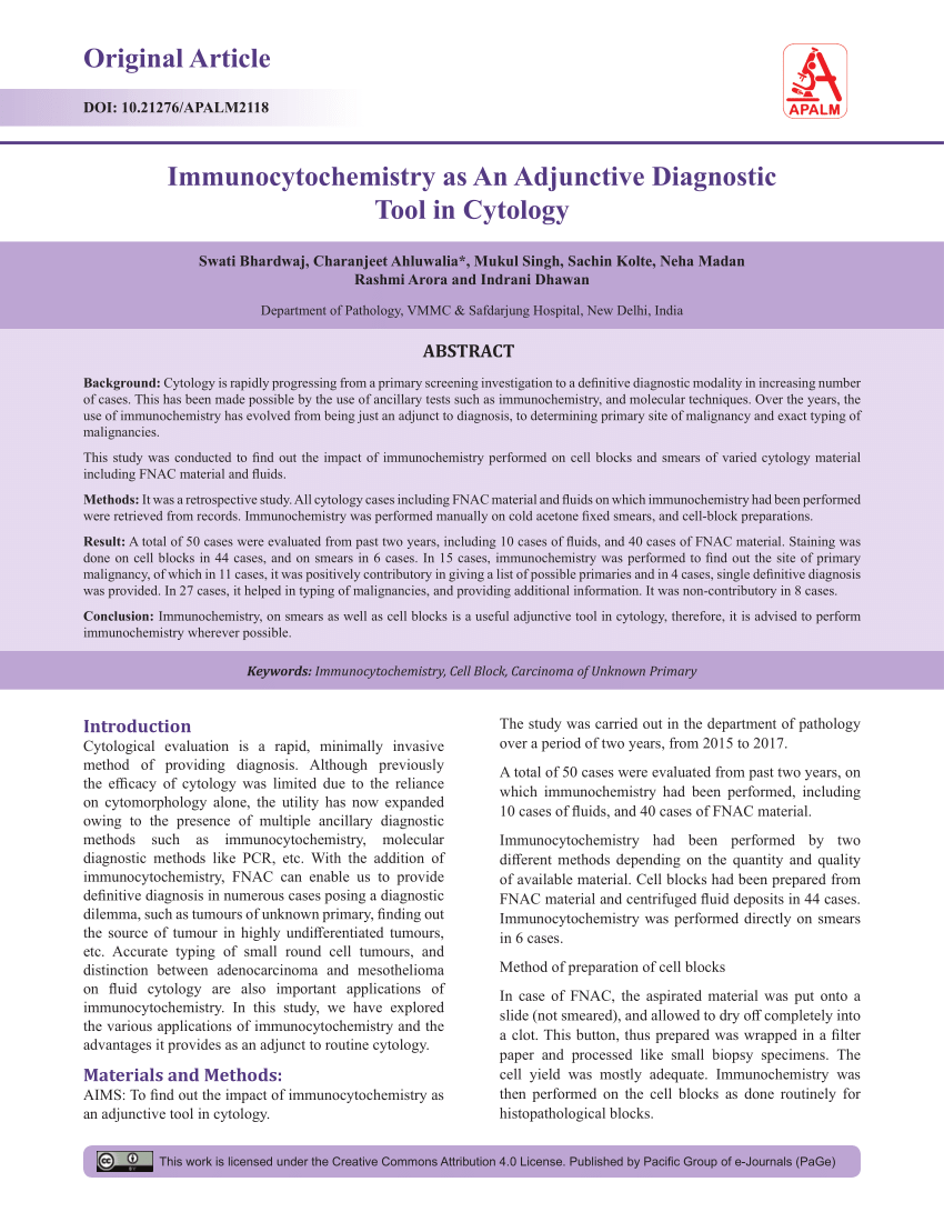 Pdf Immunocytochemistry As An Adjunctive Diagnostic Tool In Cytology 