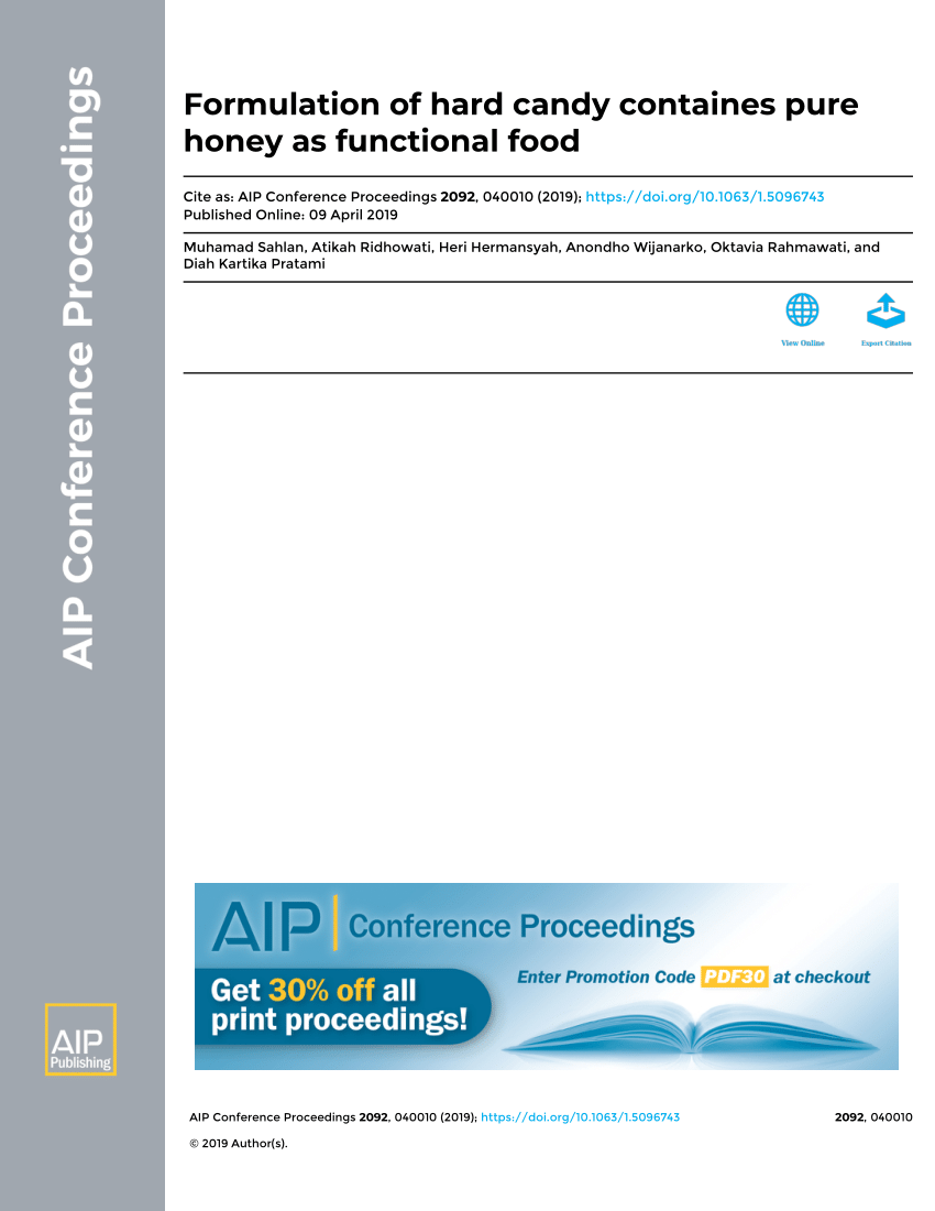 Pdf Formulation Of Hard Candy Containes Pure Honey As Functional Food