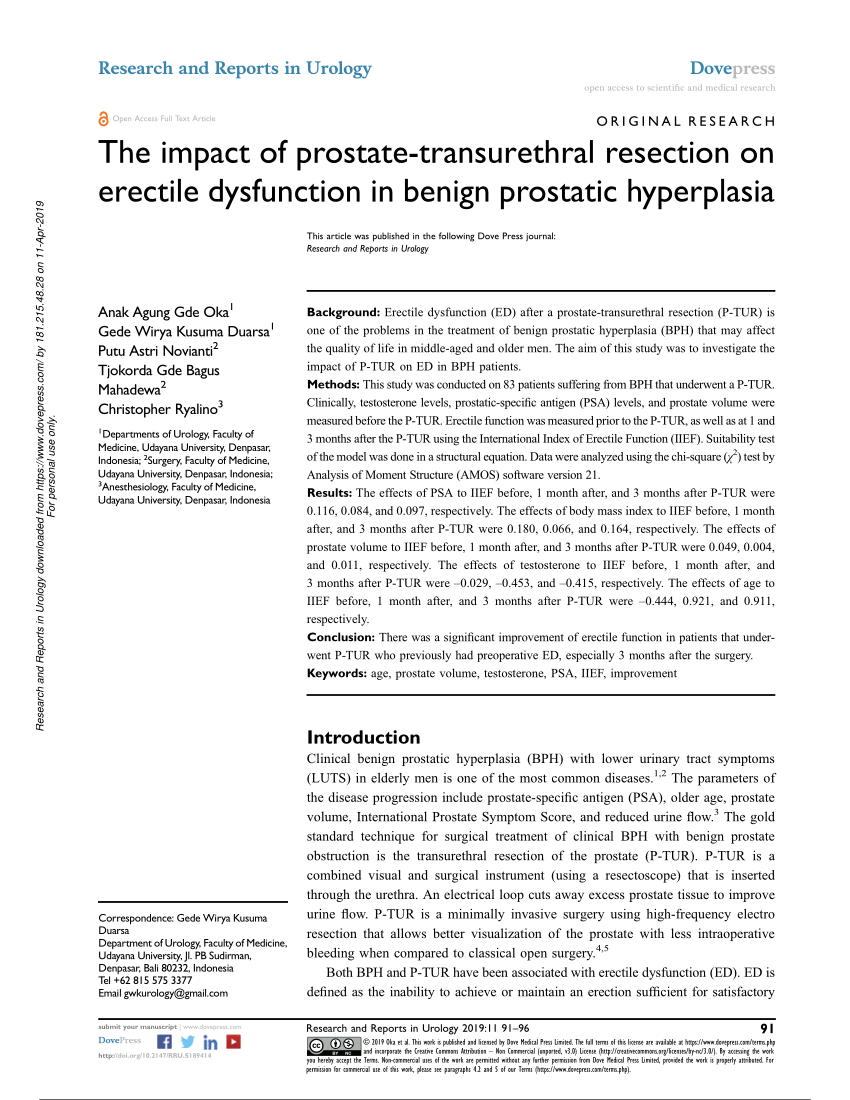 Pdf The Impact Of Prostate Transurethral Resection On Erectile Dysfunction In Benign Prostatic 6984