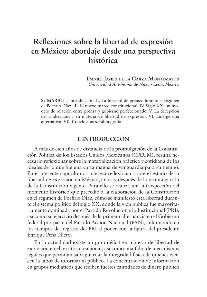 PDF) Reflexiones sobre la libertad de expresión en México: abordaje desde  una perspectiva histórica