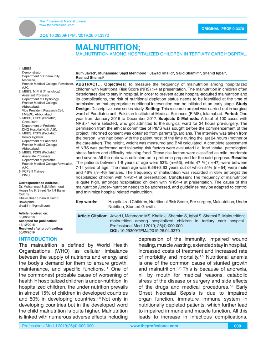 malnutrition research paper introduction