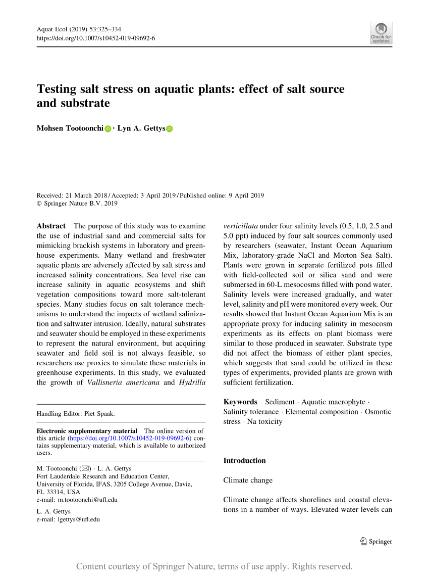 Testing salt stress on aquatic plants: effect of salt source and substrate