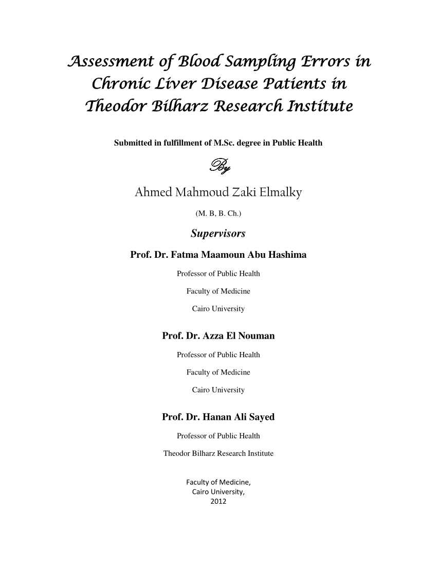 (PDF) ASSESSMENT OF BLOOD SAMPLING ERRORS IN CHRONIC LIVER DISEASE