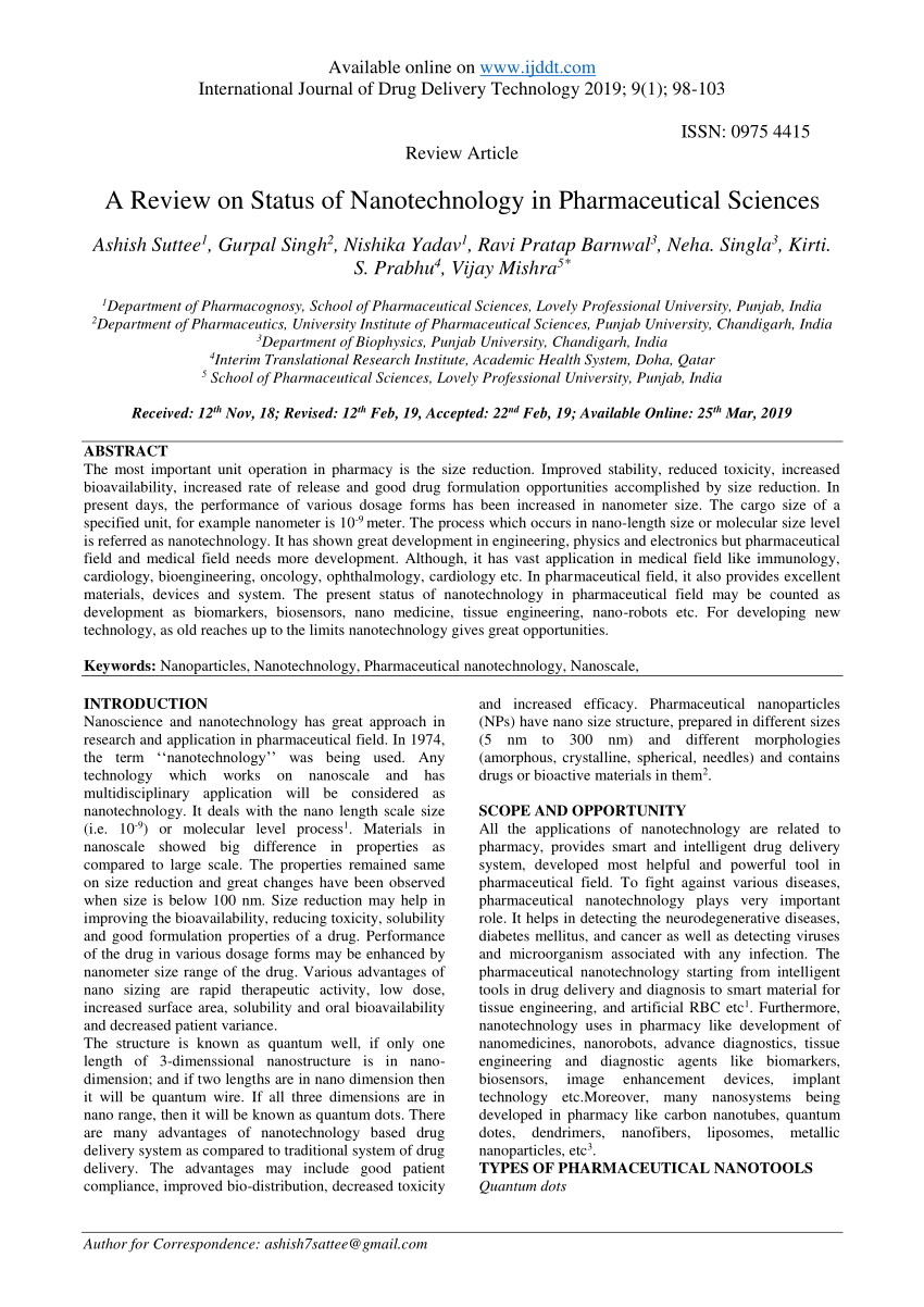 research & reviews journal of pharmaceutics and nanotechnology