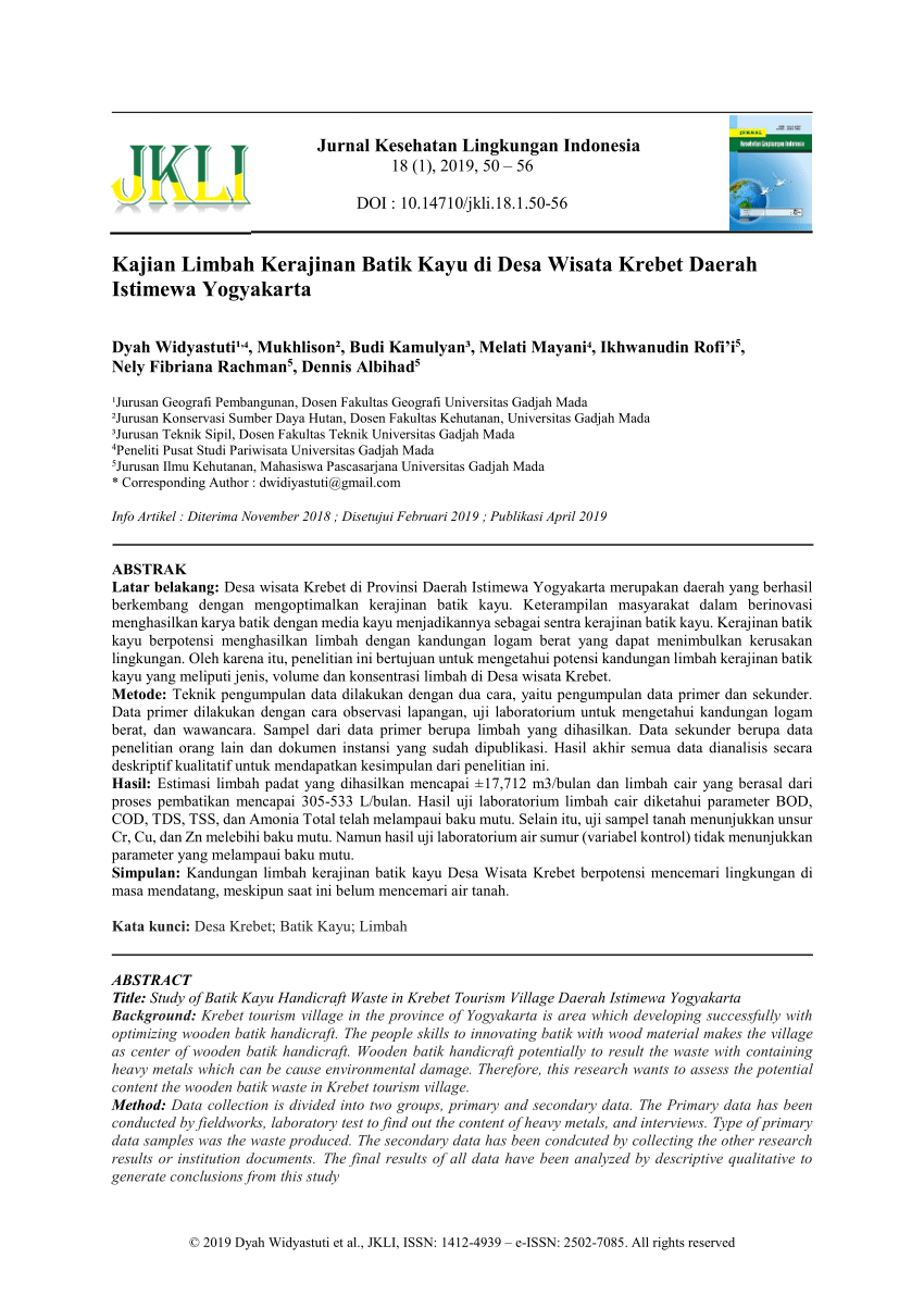  PDF Kajian Limbah Kerajinan  Batik Kayu  di  Desa Wisata 