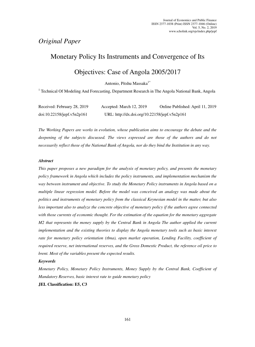 (PDF) Monetary Policy Its Instruments and Convergence of Its Objectives
