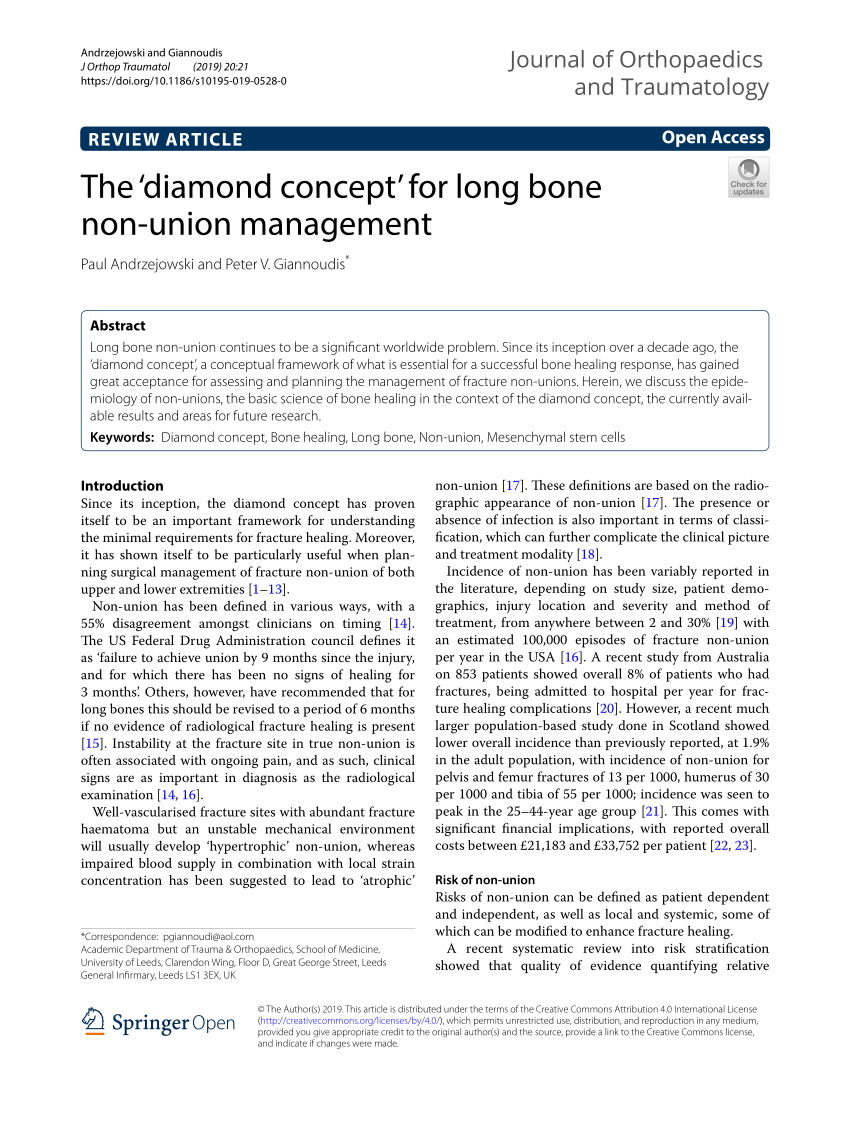 Pdf The Diamond Concept For Long Bone Non Union Management