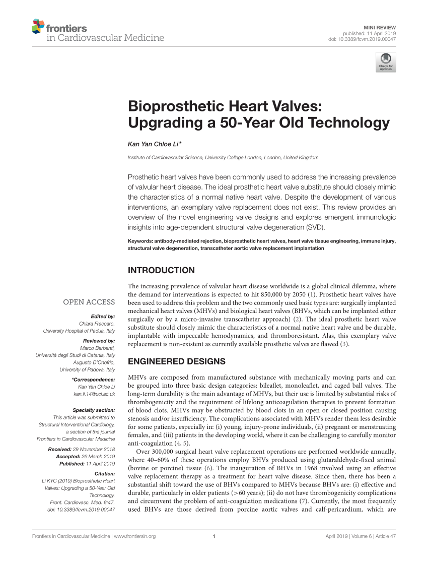 Pdf Bioprosthetic Heart Valves Upgrading A 50 Year Old Technology