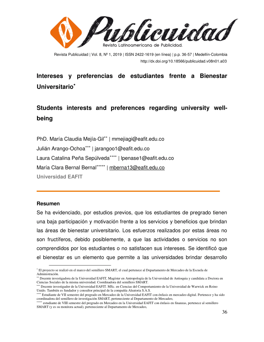 Pdf Intereses Y Preferencias De Estudiantes Frente A Bienestar Universitario