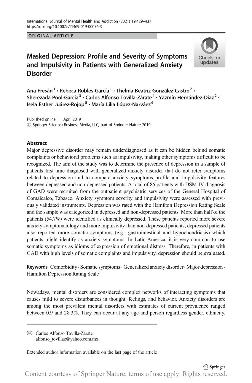 Masked Depression Profile And Severity Of Symptoms And Impulsivity In Patients With Generalized Anxiety Disorder Request Pdf