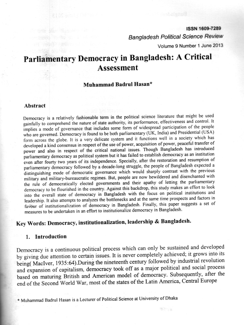 essay on parliamentary democracy
