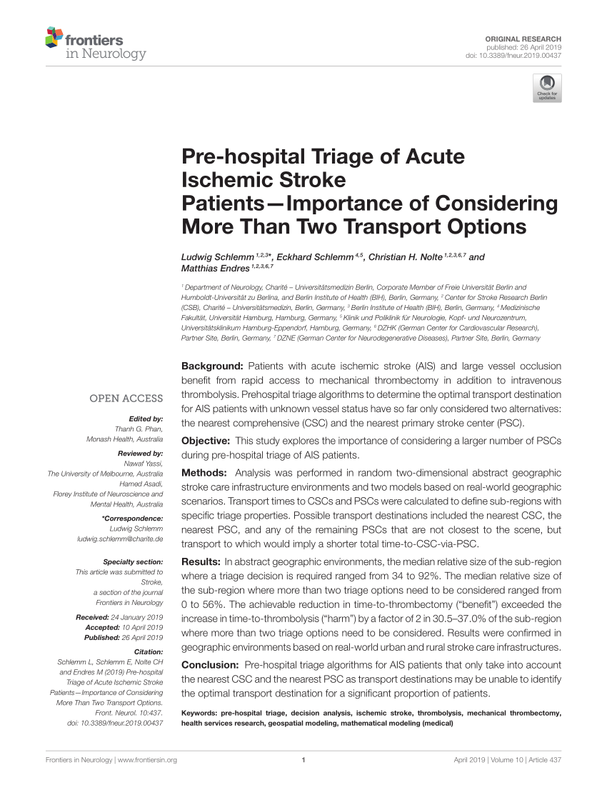 Pdf Importance Of Considering More Than Two Transport Options During Prehospital Triage Of 7949