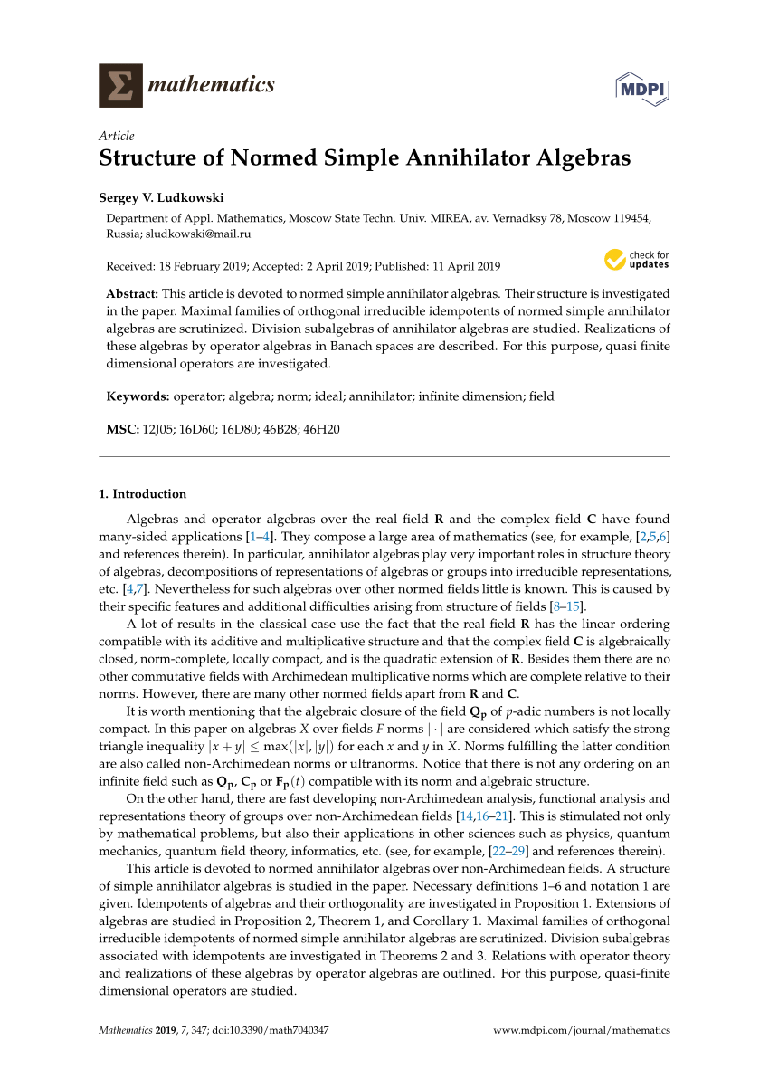 Pdf) Structure Of Normed Simple Annihilator Algebras