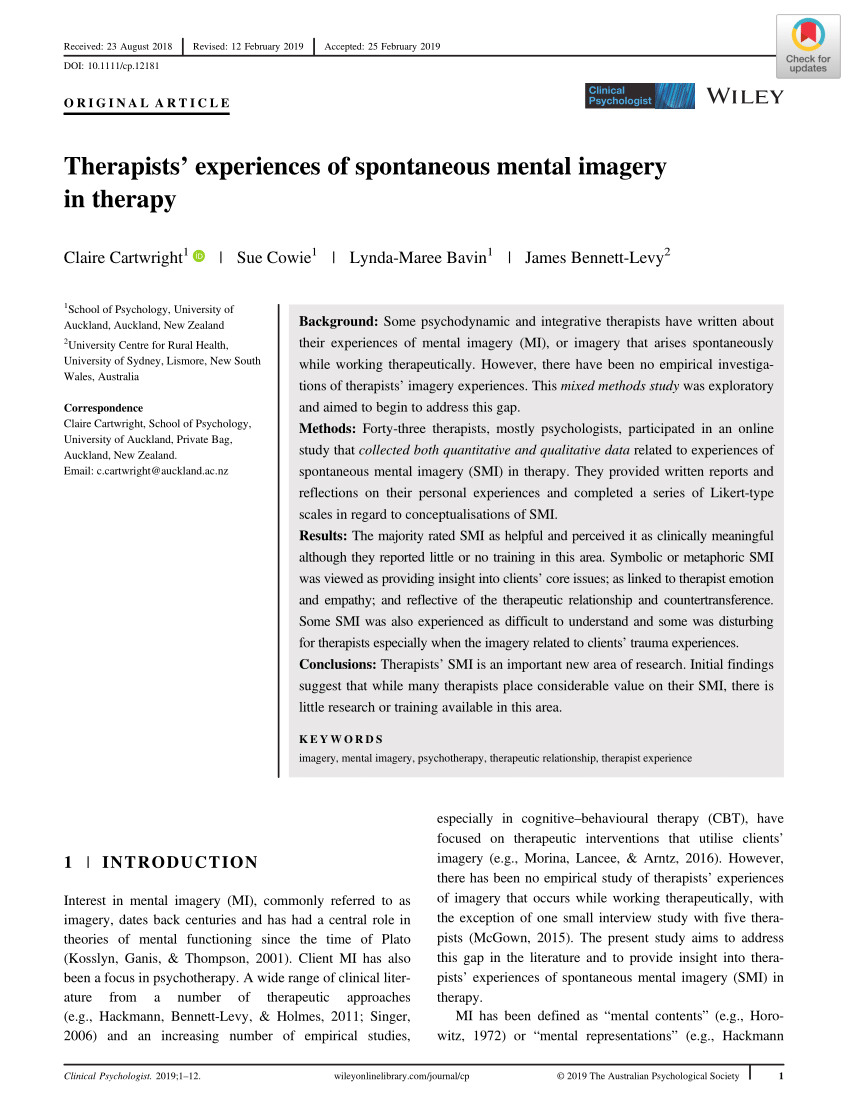 Pdf Therapists Experiences Of Spontaneous Mental Imagery In Therapy