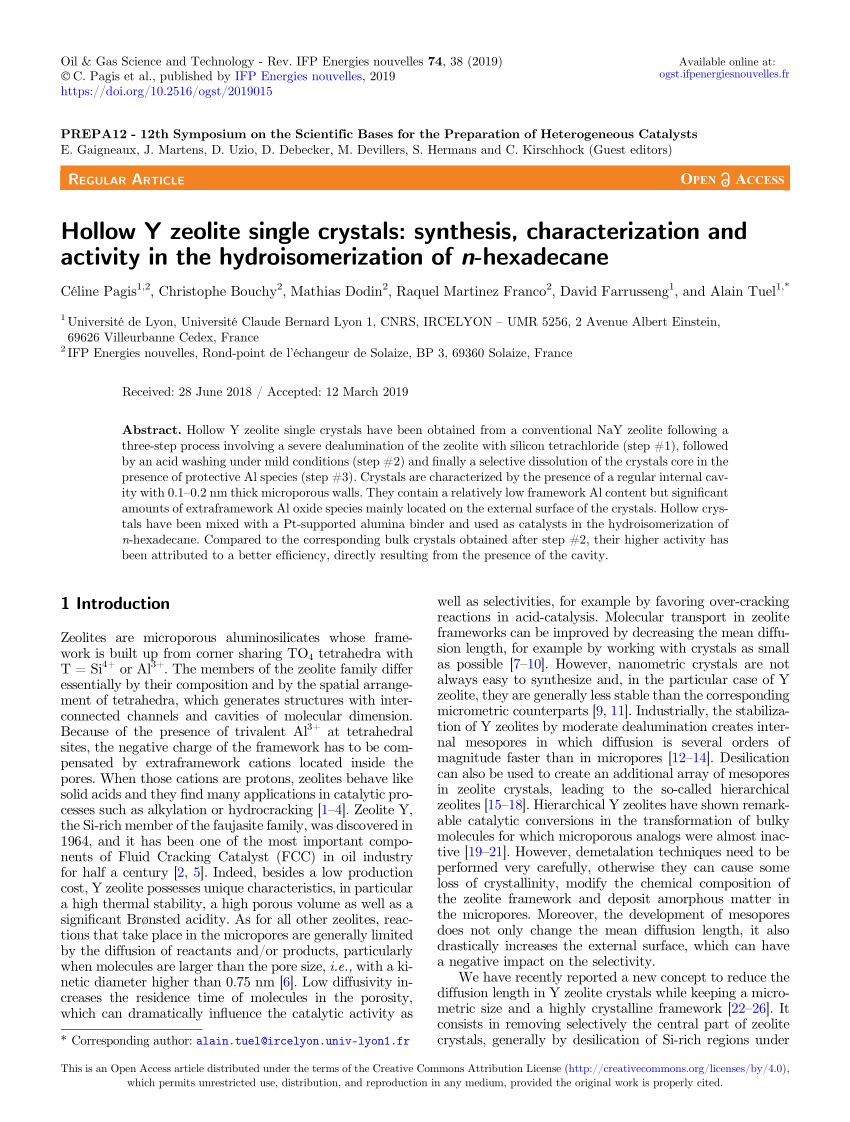 Pdf Hollow Y Zeolite Single Crystals Synthesis Characterization And Activity In The Hydroisomerization Of N Hexadecane