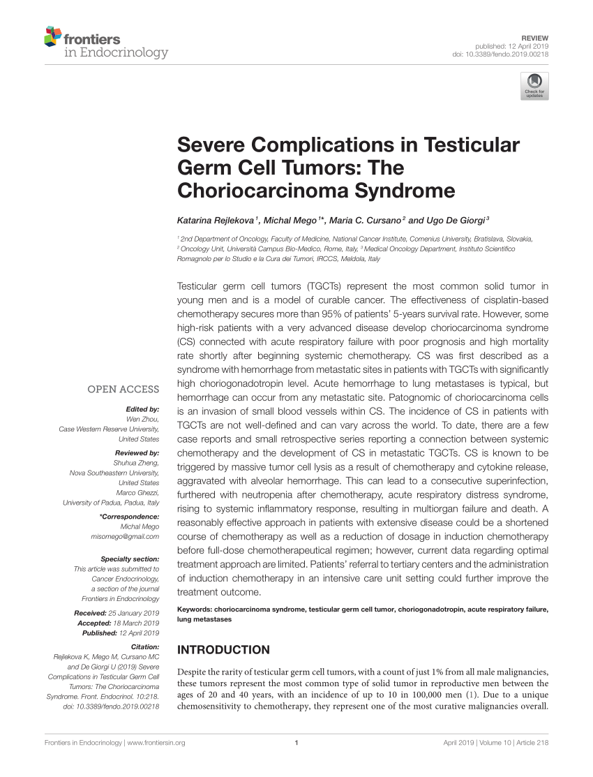 Pdf Severe Complications In Testicular Germ Cell Tumors The Choriocarcinoma Syndrome 0507