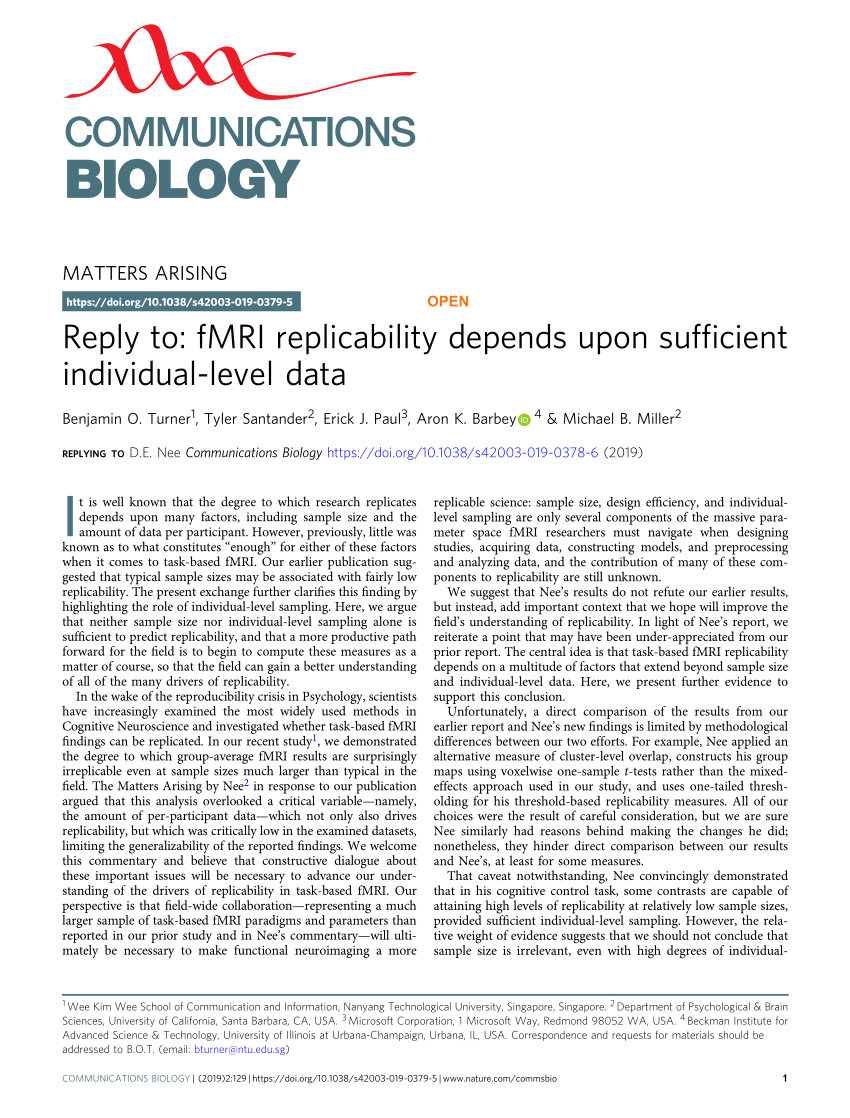 PDF) Reply to: fMRI replicability depends upon sufficient