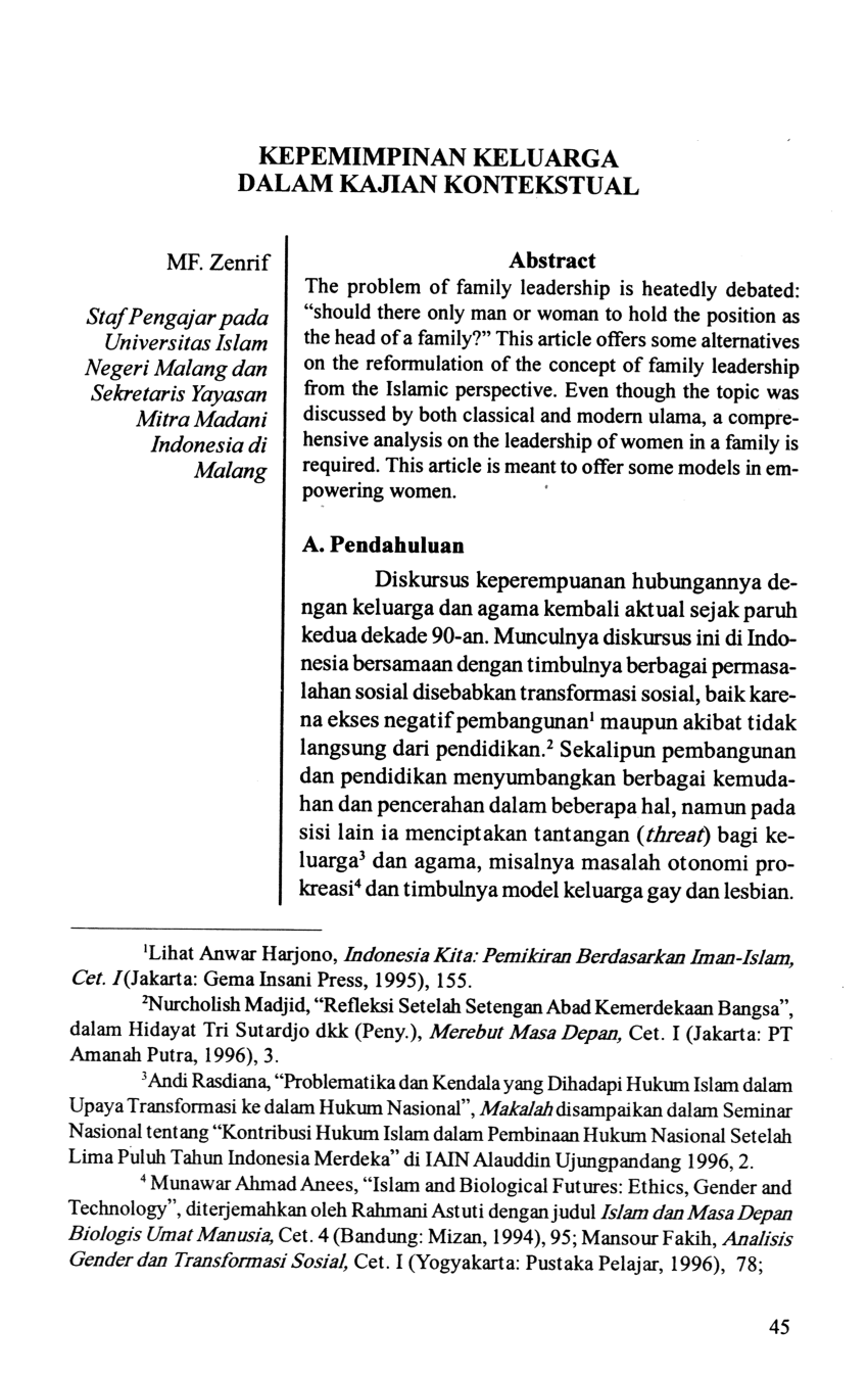 Pdf Kepemimpinan Keluarga Dalam Kajian Kontekstual 8352