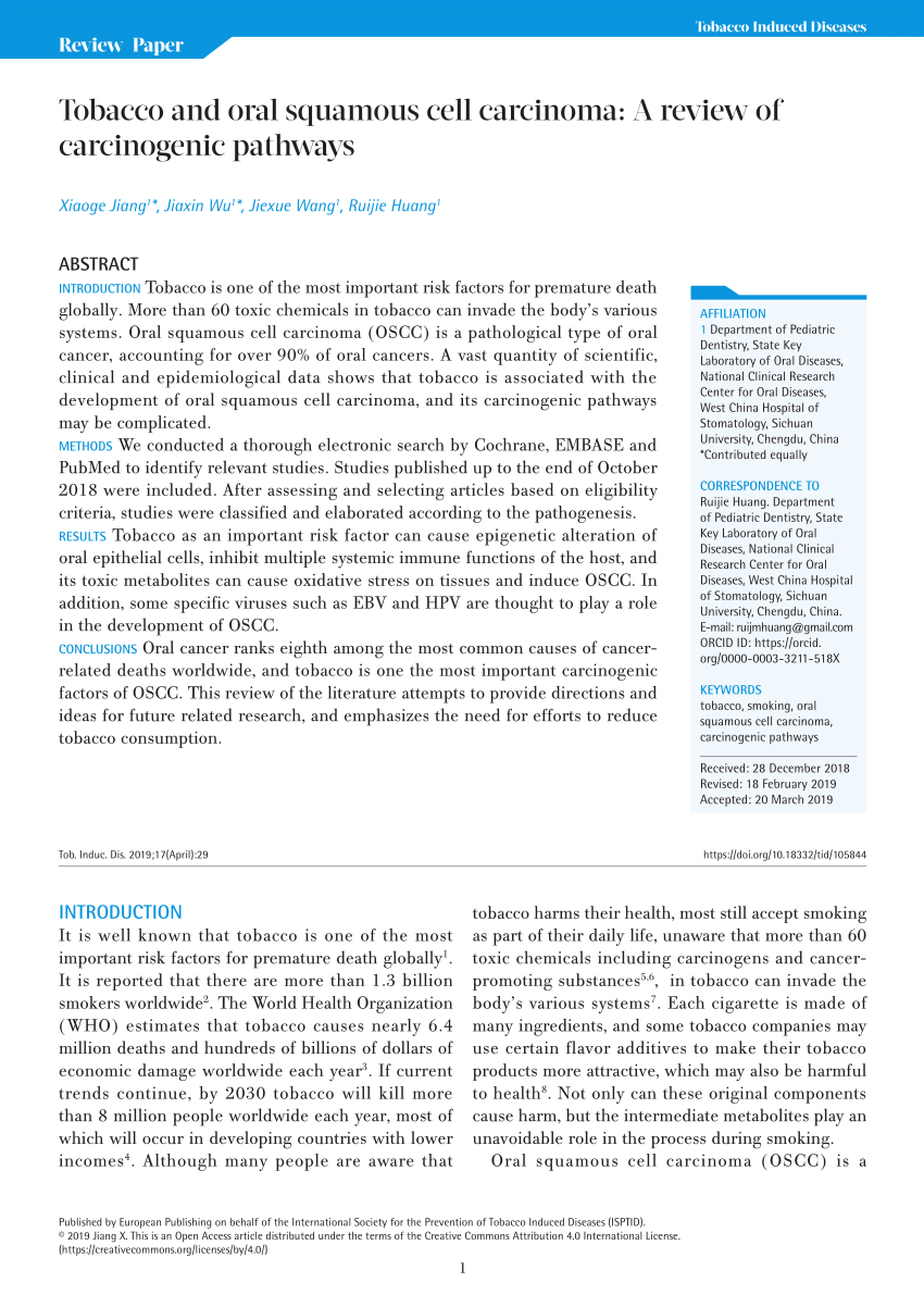 PDF) Effects of tobacco on the DNA of smokers and non-smokers affected by  OSCC: systematic review and meta-analysis