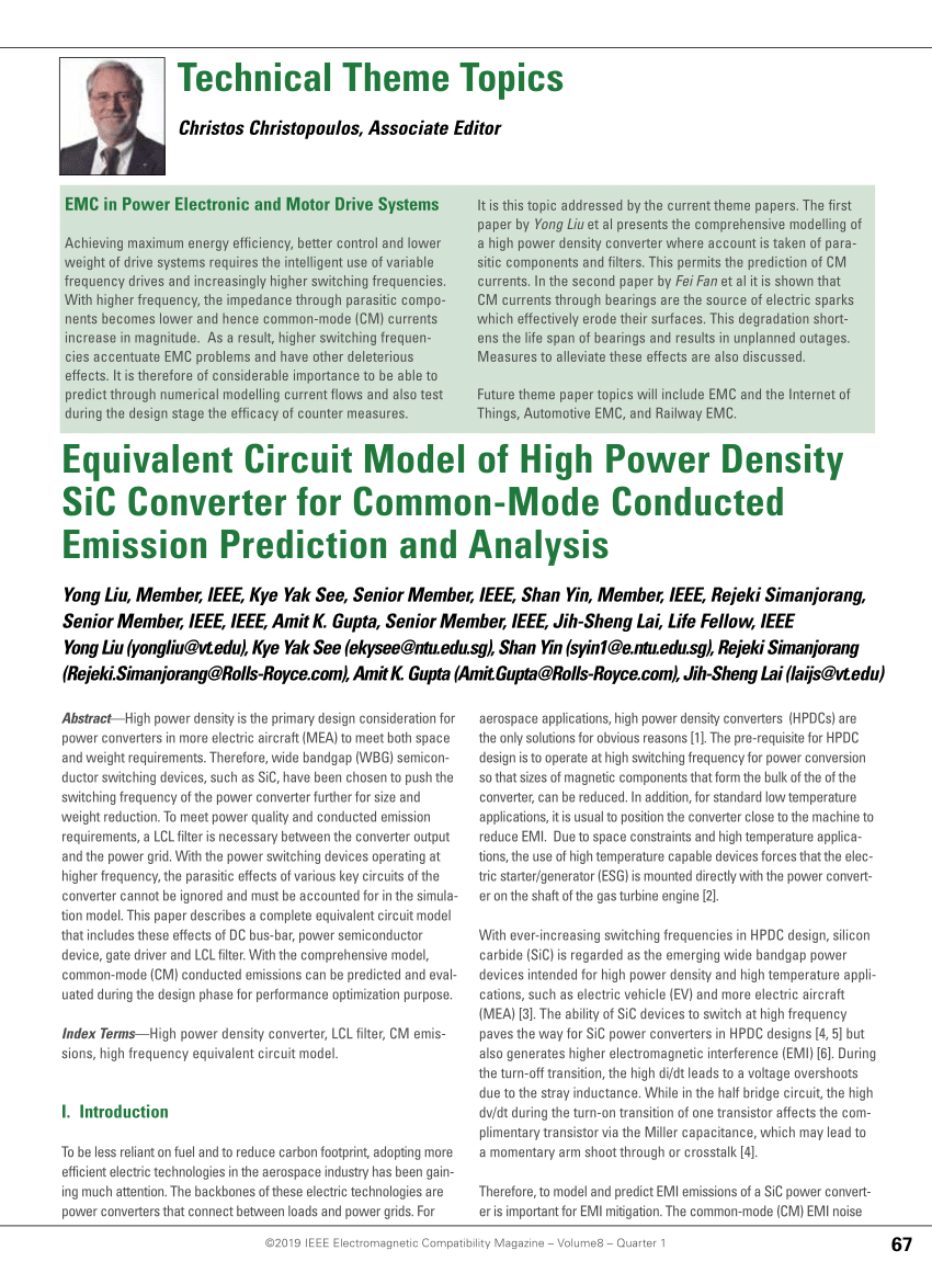 Pdf Equivalent Circuit Model Of High Power Density Sic Converter For Common Mode Conducted Emission Prediction And Analysis