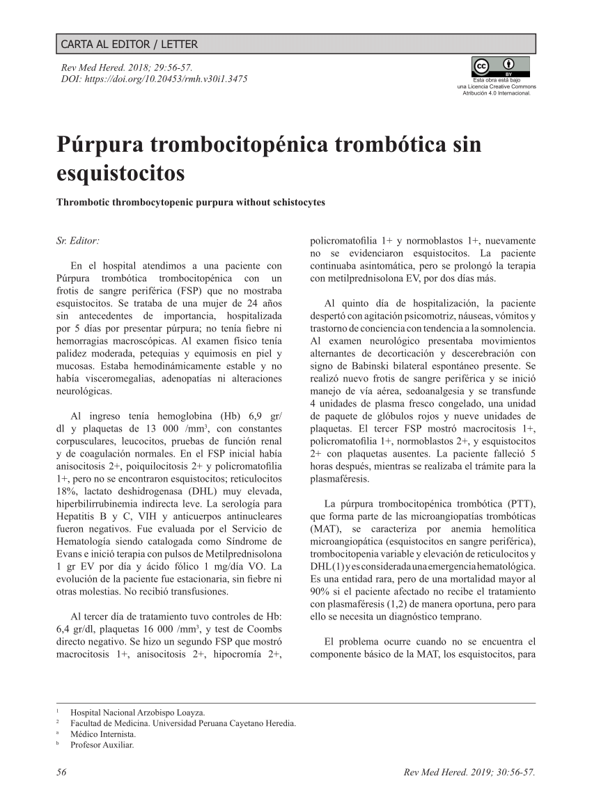 Púrpura trombocitopénica trombótica pdf 2019