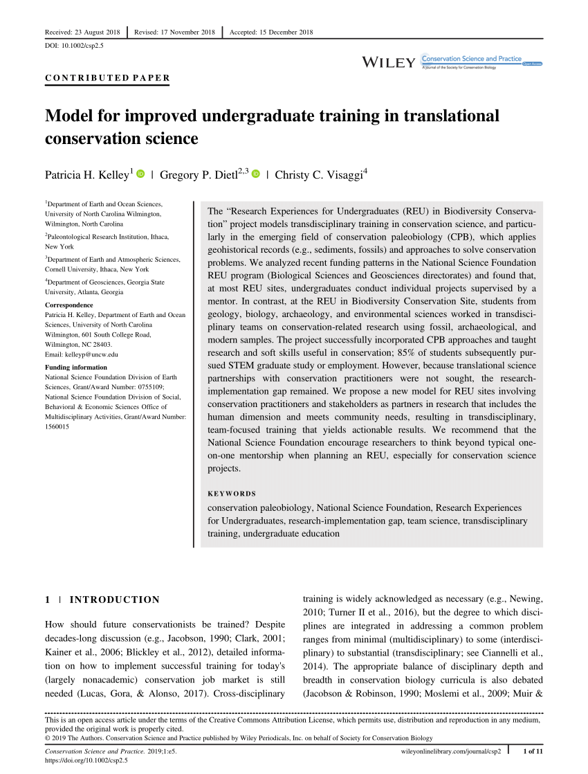 PDF) Model for improved undergraduate training in translational  conservation science