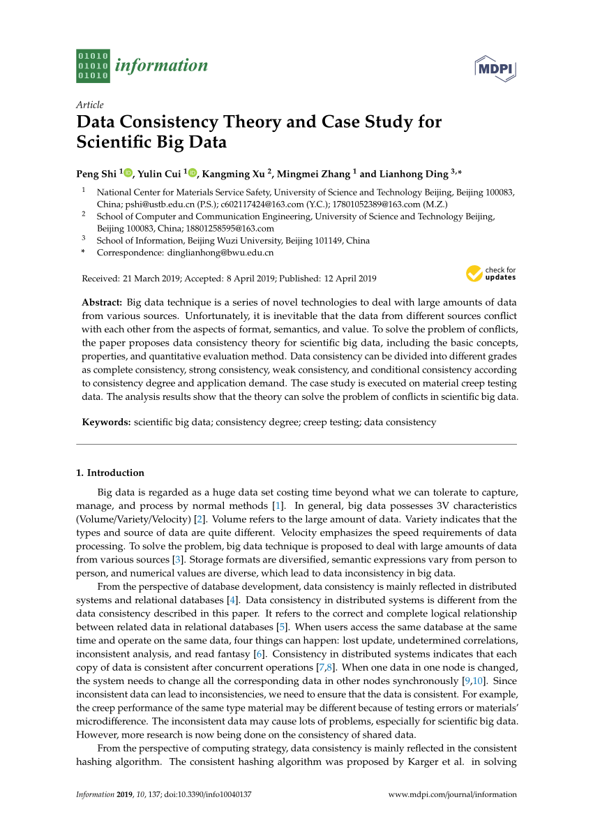 Pdf Data Consistency Theory And Case Study For Scientific Big Data