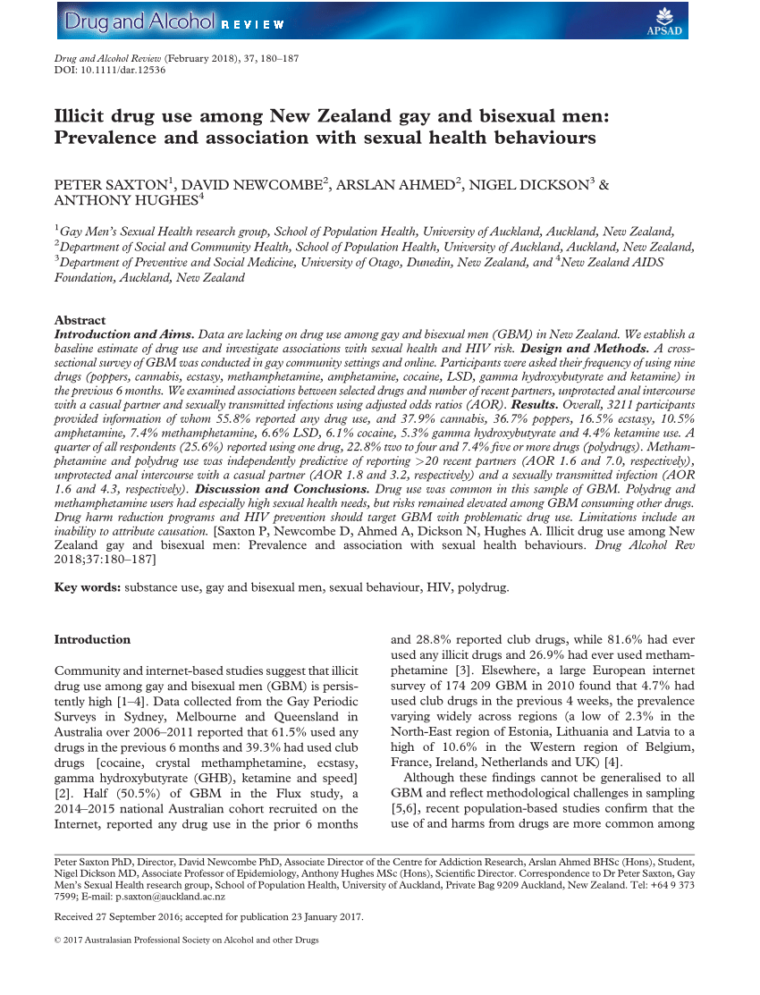 PDF RECREATIONAL DRUG USE AMONG NEW ZEALAND GAY AND BISEXUAL MEN