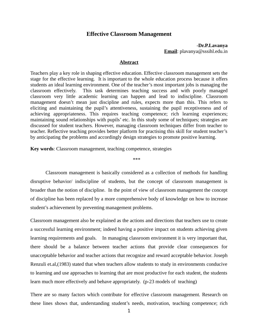 classroom management essay sample