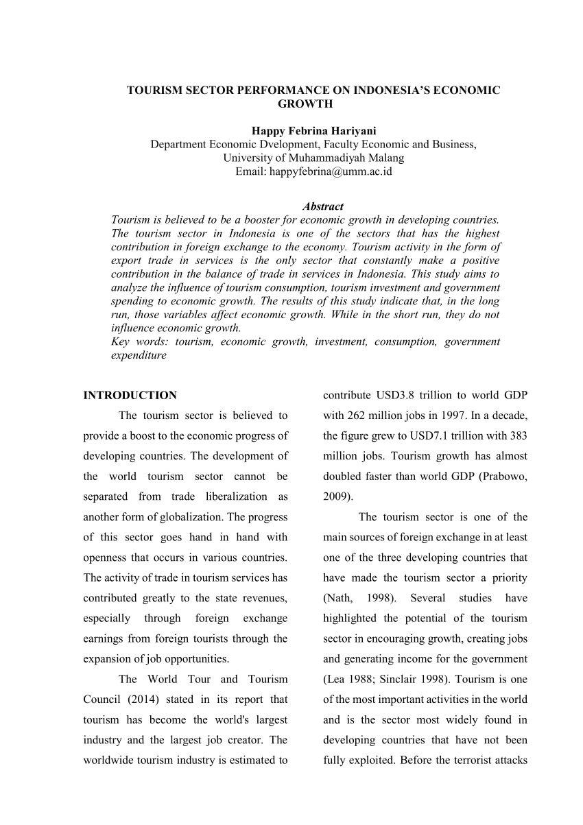 (PDF) TOURISM SECTOR PERFORMANCE ON INDONESIA’S ECONOMIC GROWTH