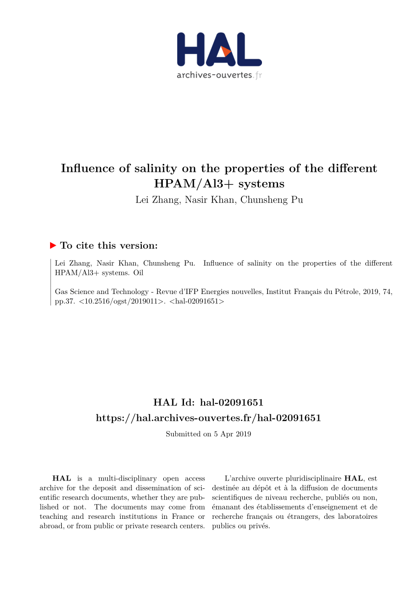PDF) Influence of salinity on the properties of the different HPAM 