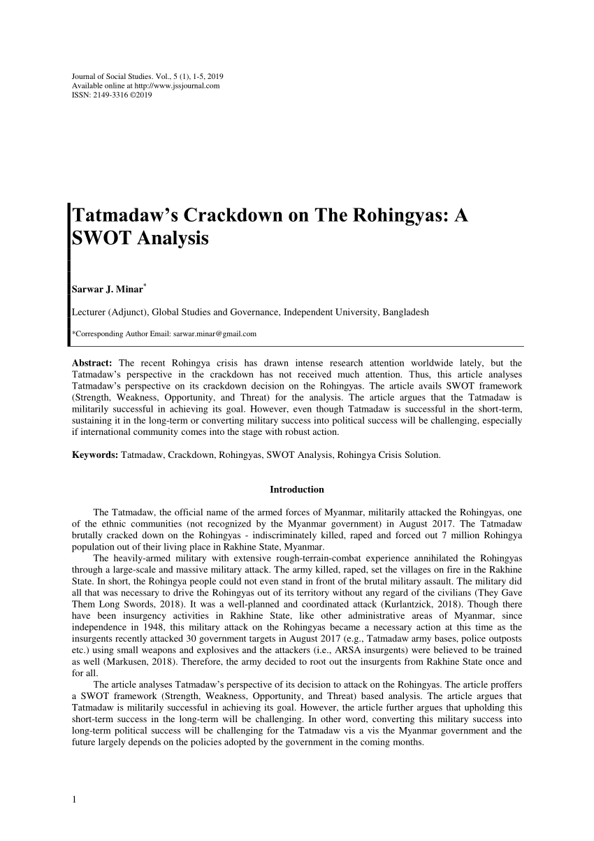 Pdf Tatmadaw S Crackdown On The Rohingyas A Swot Analysis