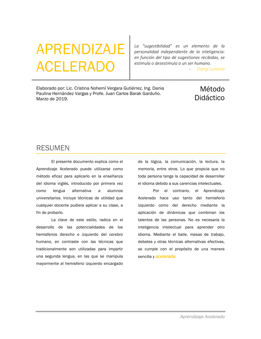 PDF) Aprendizaje Acelerado como Método Didáctico