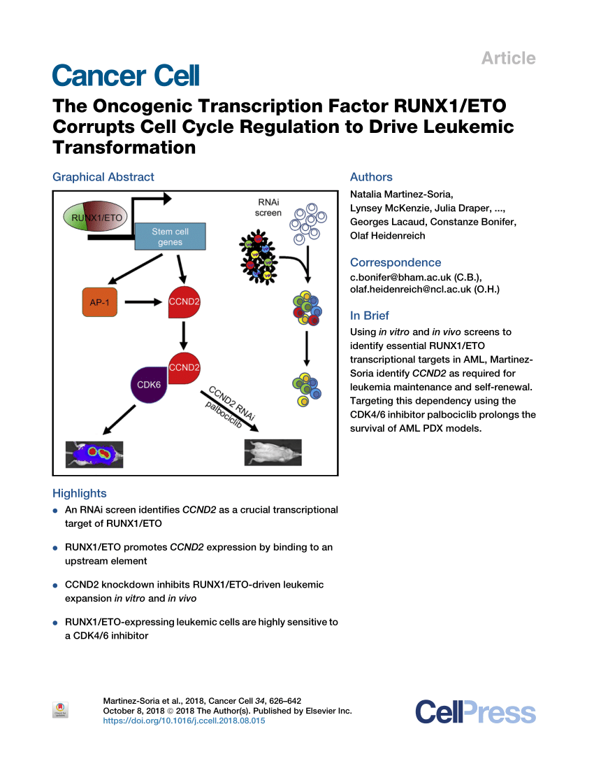 PDF) The Oncogenic Transcription Factor RUNX1/ETO Corrupts Cell 